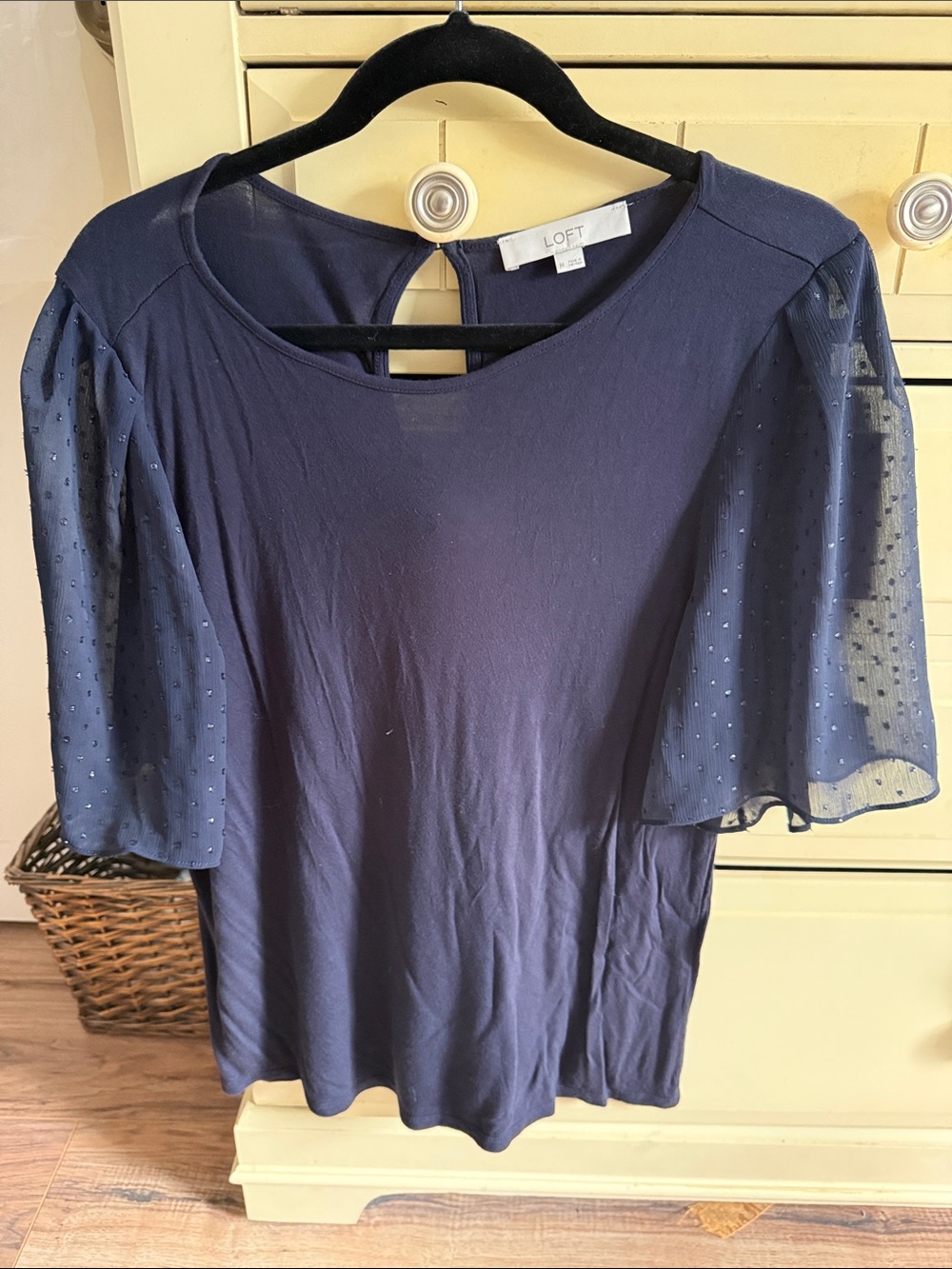 LOFT Navy Dot-Sleeve Round-Neck Blouse